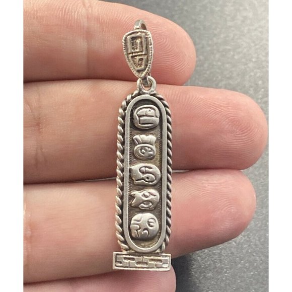 Oro Maya Pendant  Sterling  Silver Aztec Cartouche  Fine Etched Tribal Ethnic - Picture 4 of 4